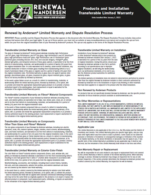 Limited Warranty Sheet